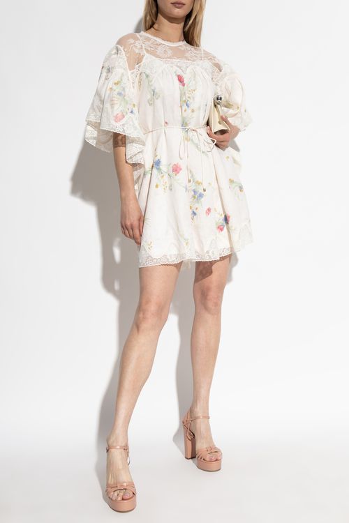 Oversize Dress With Floral Motif, Women's, Cream