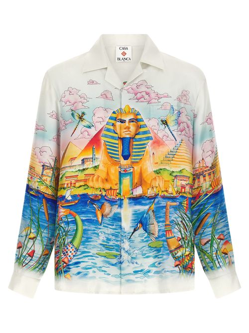 Egypt As It Was Print Silk Shirt — Multicolor