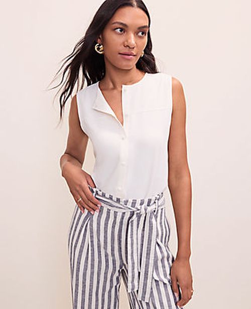 Ann Taylor Petite Mixed Media Button Down Top