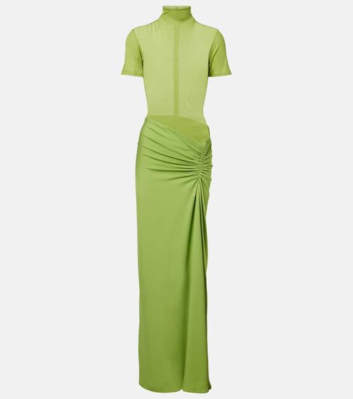 Fusion gathered ribbed-knit gown