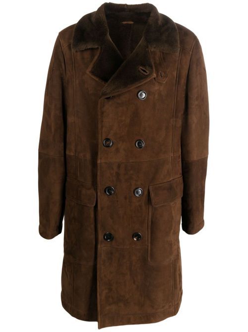 Double-breasted lambskin coat - Brown