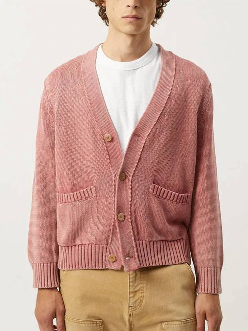 Acid Wash Cardigan In Red