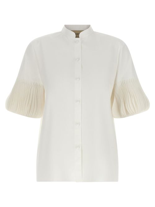 Pleated-Sleeve Cotton Poplin Blouse — White