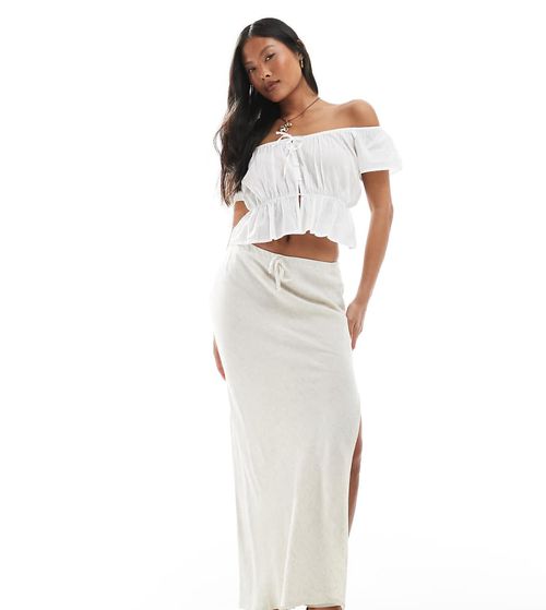 Linen blend bias maxi skirt in stone-Neutral