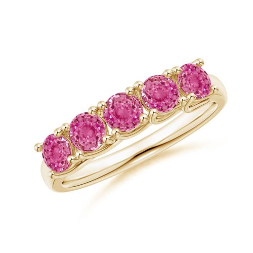 Angara 1.35 Carats Half Eternity Five Stone Pink Sapphire Wedding Ring in 18K Yellow Gold