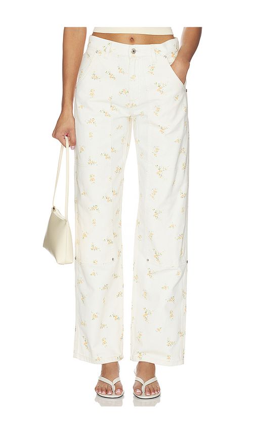 MSGM Printed Straight Leg in White. 38. Also