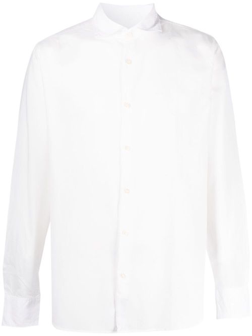 Classic Collar Button-Up Shirt with Asymmetric Hem