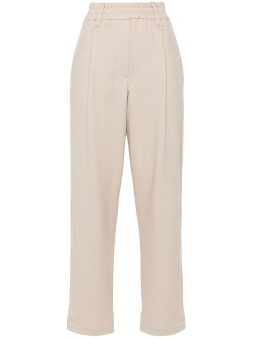 Cropped Tapered Track Trousers — Beige