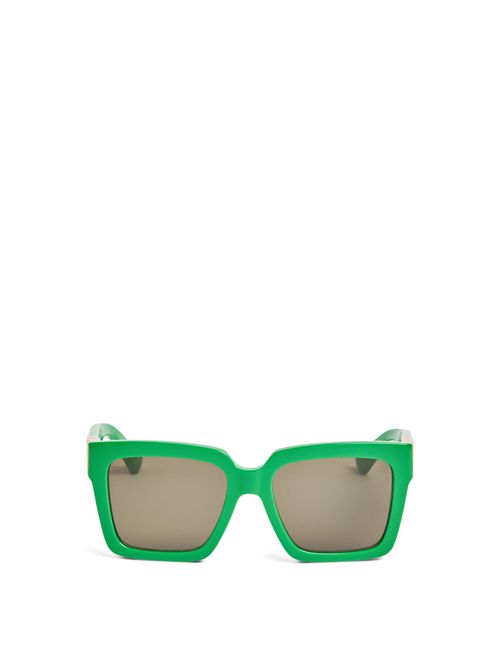 Bv1198Sa Oversized Square Acetate Triangle Logo Sunglasses in Green-Green-Green