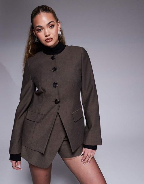 Scoop neck blazer in brown - part of a set