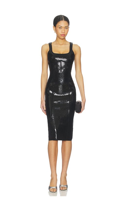 Fleur du mal Knit Bodycon Midi Corset Dress in Black. L. Also in M