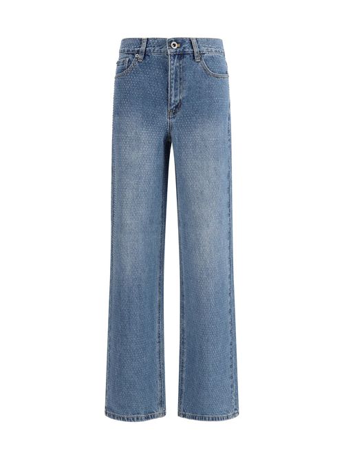 Rhinestone-Embellished Straight-Leg Jeans — Blue