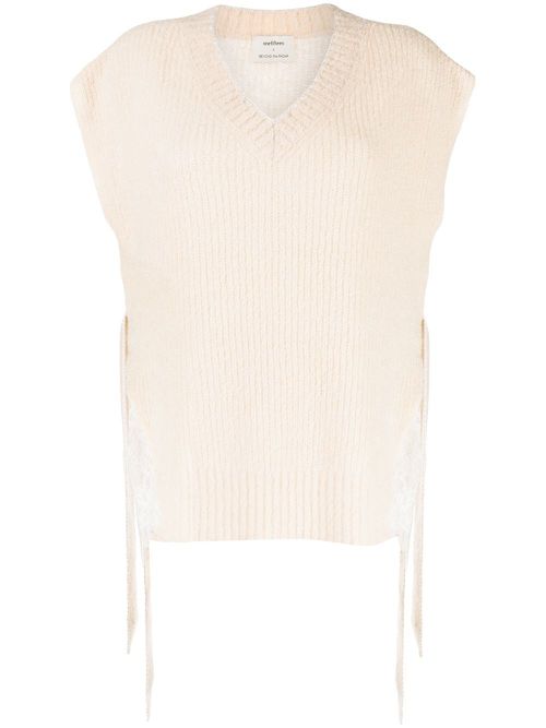 V-neck sheer-detail knit top - Neutrals