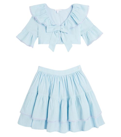 Bow-detail poplin shirt and skirt set