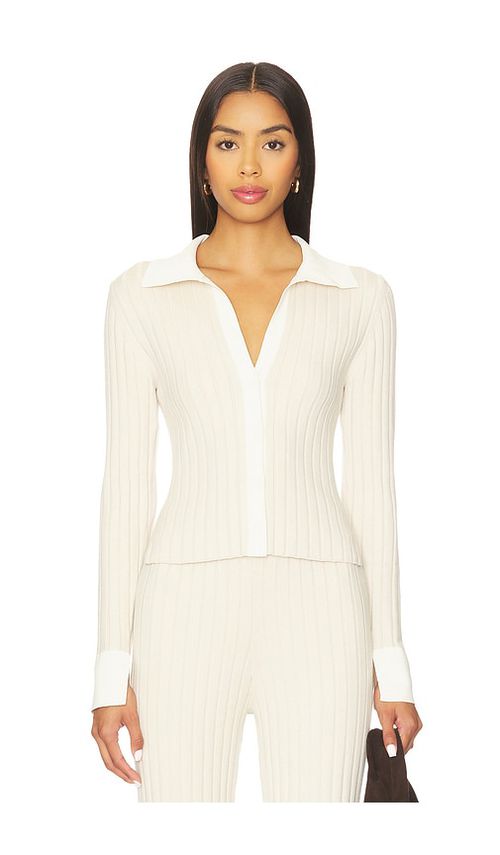 LUNYA Cozy Cotton Silk Ribbed Button Up in Tan.  XL. Also in L, M