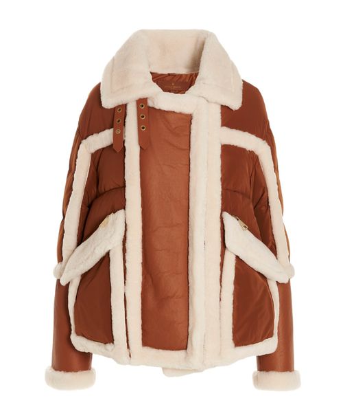 Contrasting shearling-trim padded coat