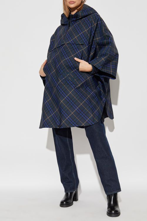 Checkered Poncho, Women's, Navy Blue