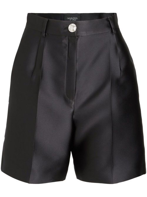 Pleated silk-satin tailored shorts - Black