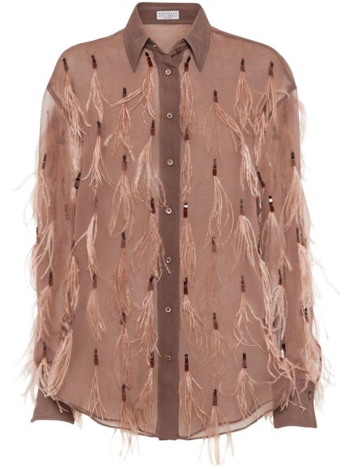 Feather-detailing shirt - Brown