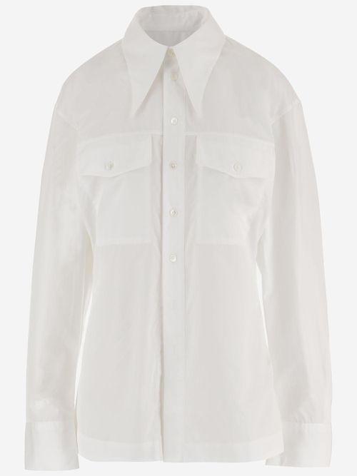 Cotton Pointed Collar Shirt — White