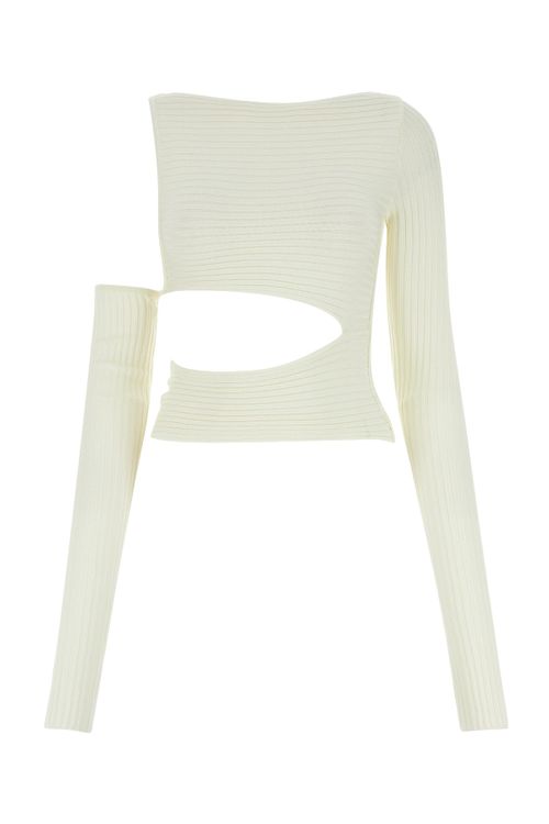 Cut-Out Ribbed Sweater — White
