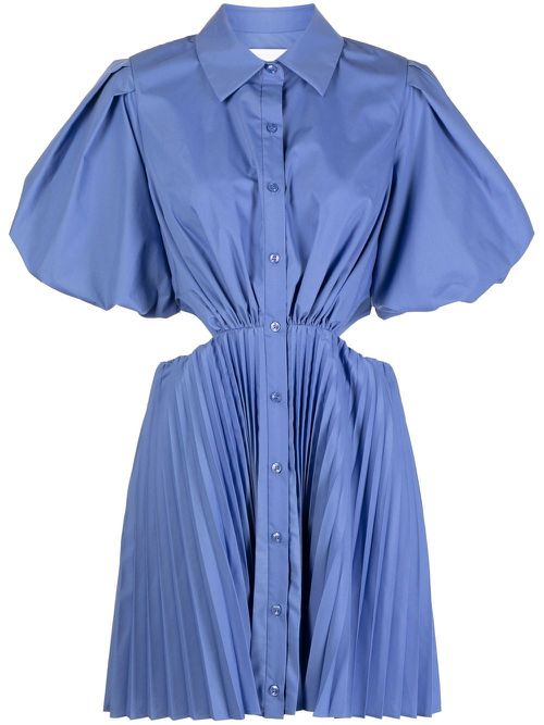 Puff-sleeve cut-out shirt dress - Blue