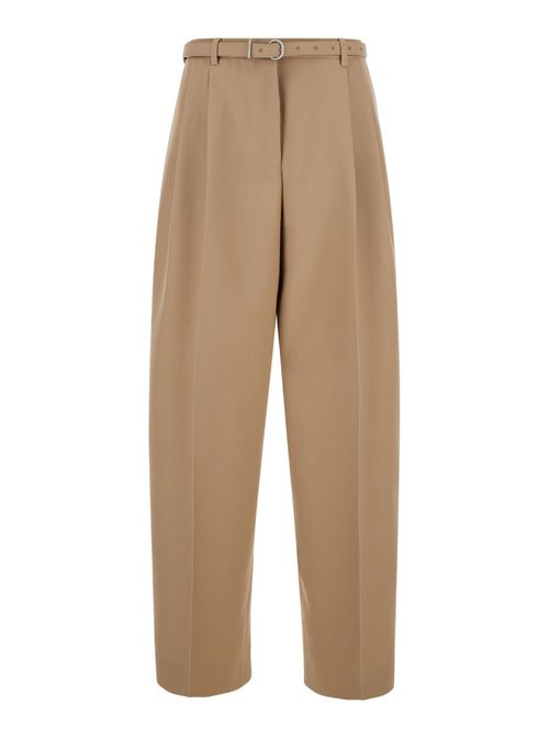 Beige Gabardine belt pants