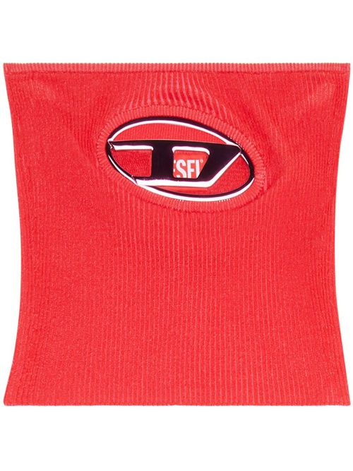 Logo-plaque ribbed-knit top - Red