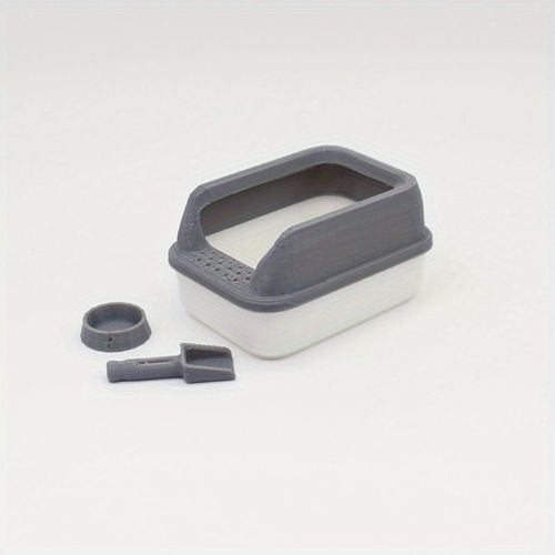 TEMU Miniature Cat Litter Box Model For Dollhouses - Includes , Cleaning Tools & Accessories, 1:12 Scale, Assorted Colors orange, Blue, Gray