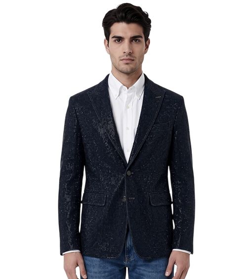 Navy Blue Embellished Blazer