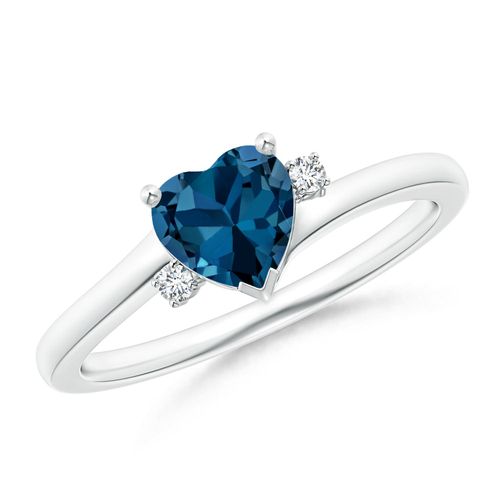 Angara 0.92 Carat Solitaire Heart London Blue Topaz Bypass Ring with Diamonds in Platinum