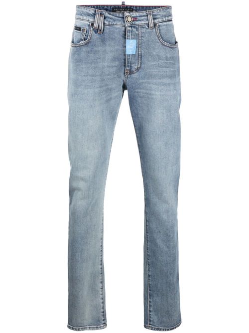 Logo-plaque straight-cut jeans - Blue