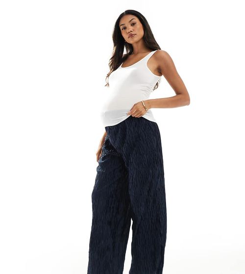 Textured plisse wide leg trouser in navy