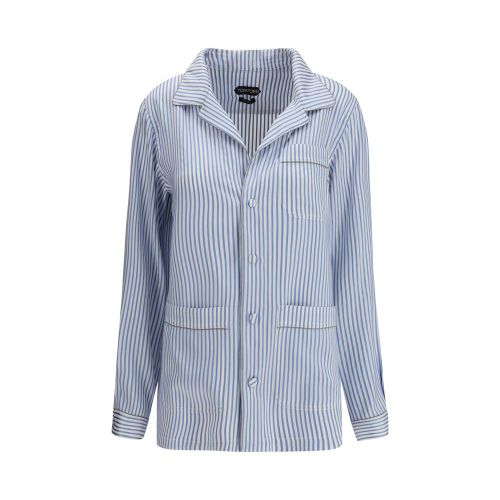 Striped Silk Blouse — Blue