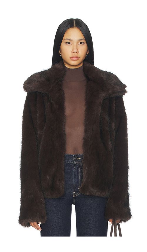 SNDYS Leila Faux Fur Jacket in Chocolate. L. Also in XS