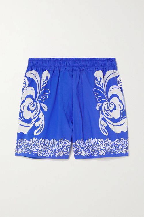 Printed Cotton-poplin Shorts - Blue - xx small