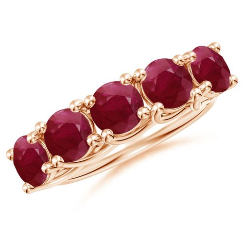 Angara 3.75 Carats Half Eternity Five Stone Ruby Wedding Band in 14K Rose Gold