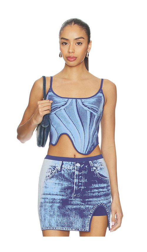 Mila Denim Print Tank Top in Blue. L. Also in M