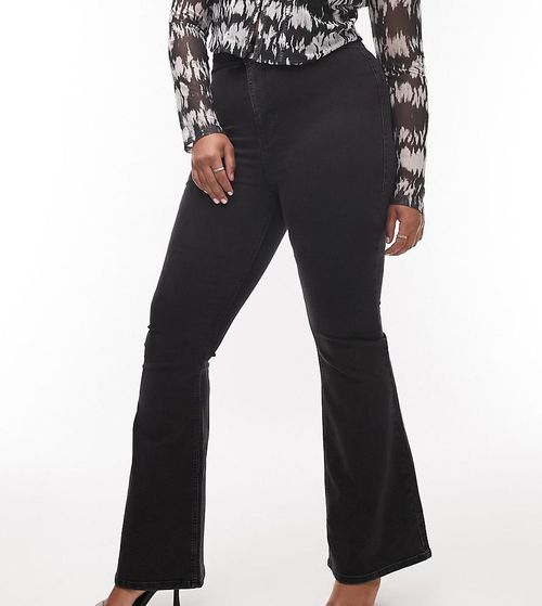 Topshop Curve Joni flare jeans in washed black