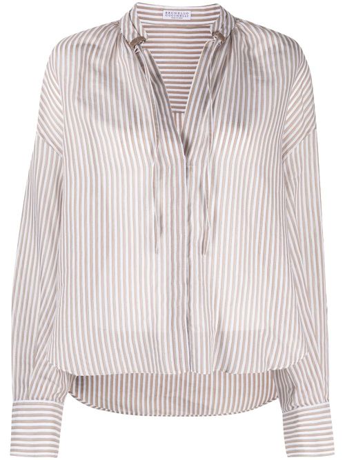 Split-neck striped blouse - White