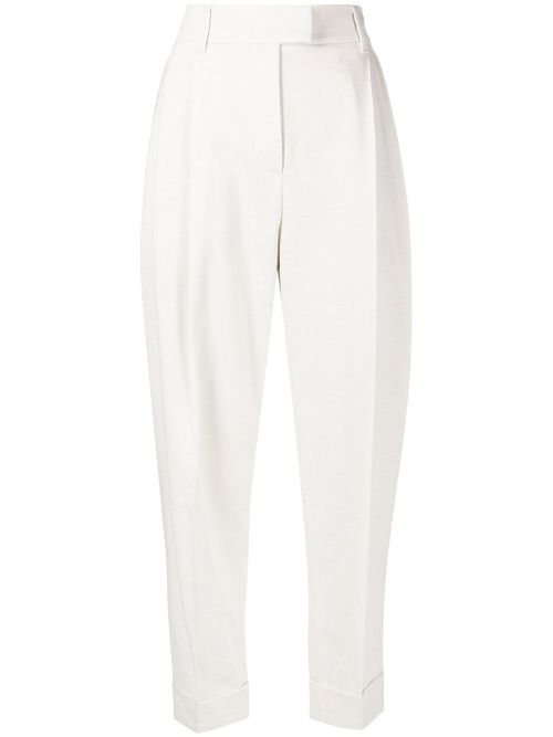High-waisted cropped tailored trousers - White