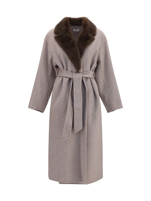 Fur Collar & Belt Coat — Gray