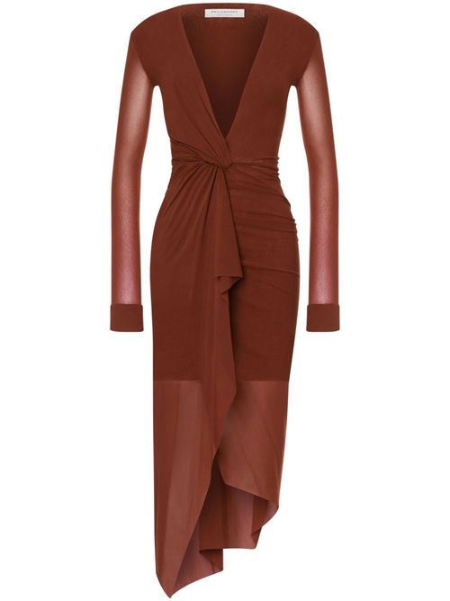 V-neck twist-detail dress - Brown