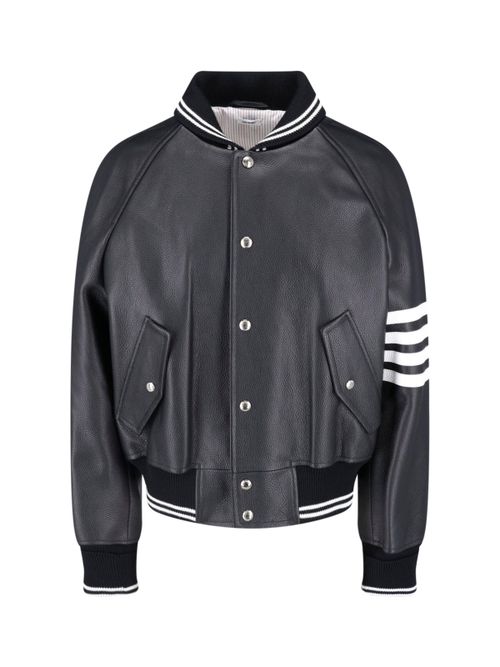 Men's Leather Jacket with Wool-Acrylic Knit Detail