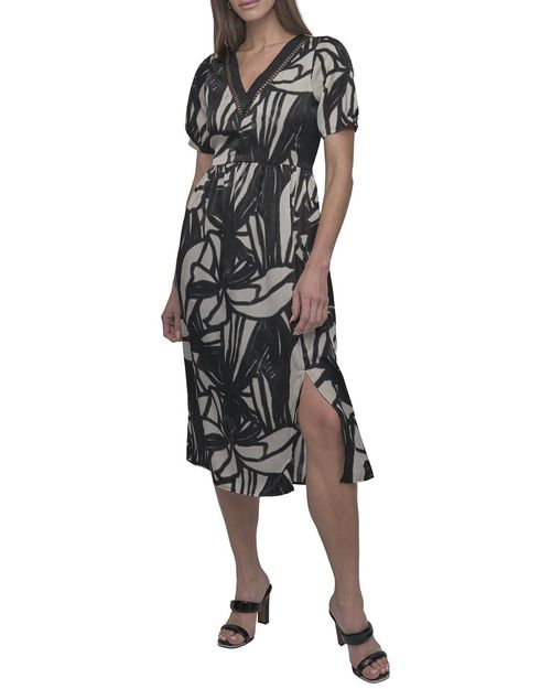 Printed Ladder Lace V-Neck Dress