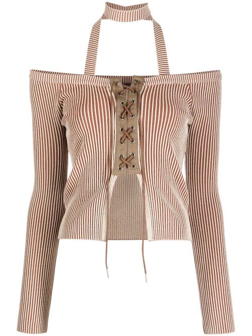 Off-shoulder halterneck top - Neutrals