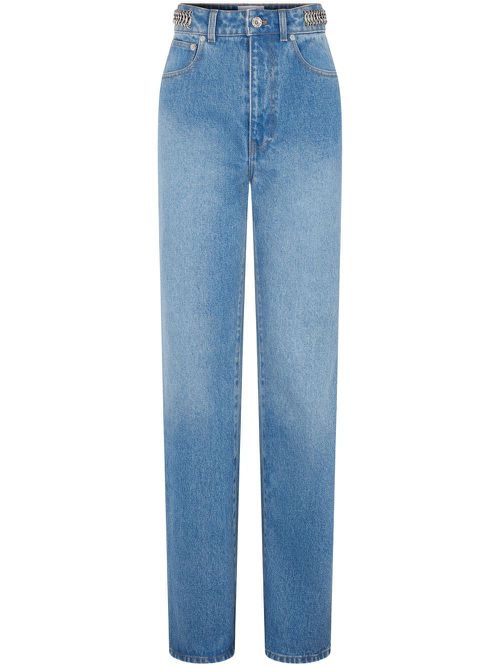 Chain-embellished straight-leg jeans - Blue