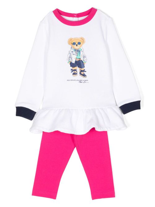 Teddy-bear top and leggings set - White
