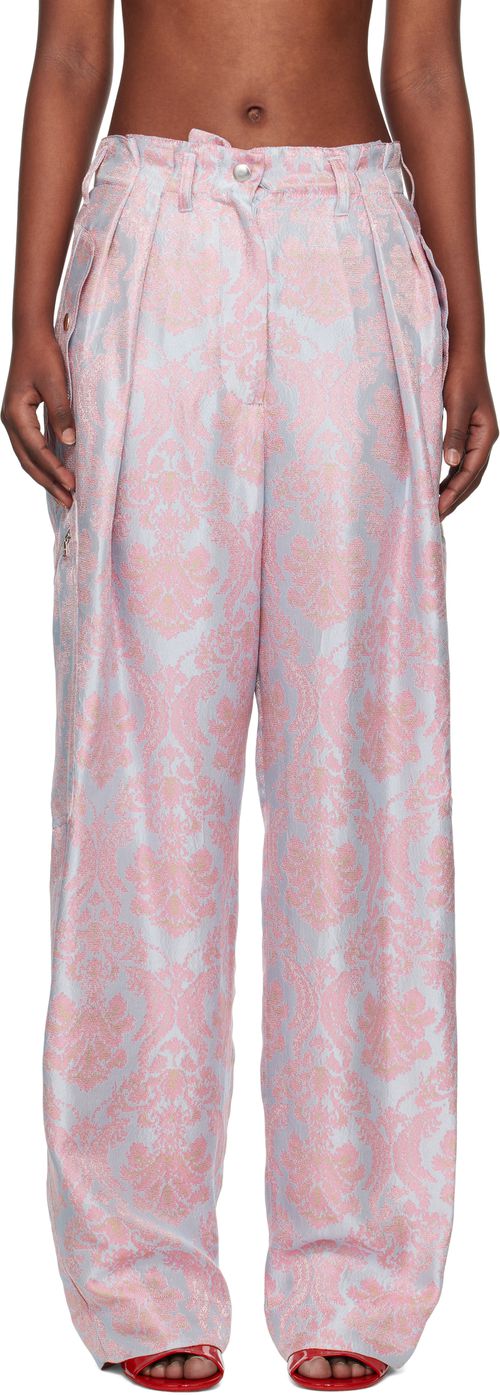 Dries Van Noten Blue & Pink Jacquard Paisley Trousers