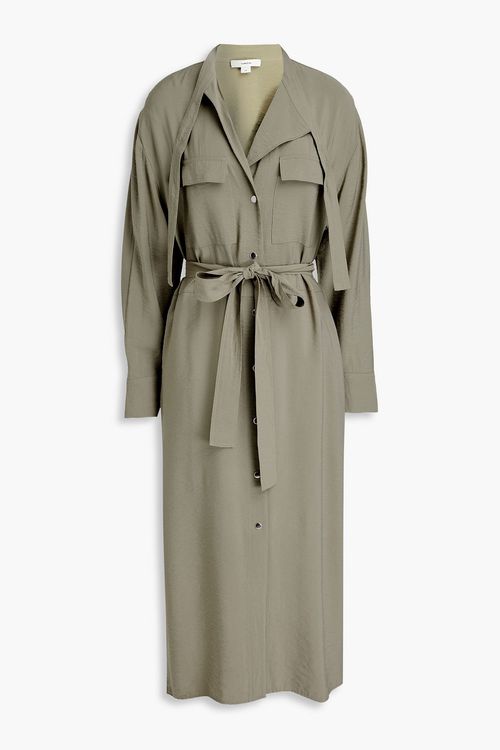 Belted EcoVero™-blend midi shirt dress - Green - XS